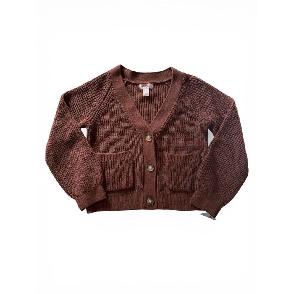 Cat & Jack Girls Chunky Knit Cardigan Brown Button Sweater NWT XS 4-5